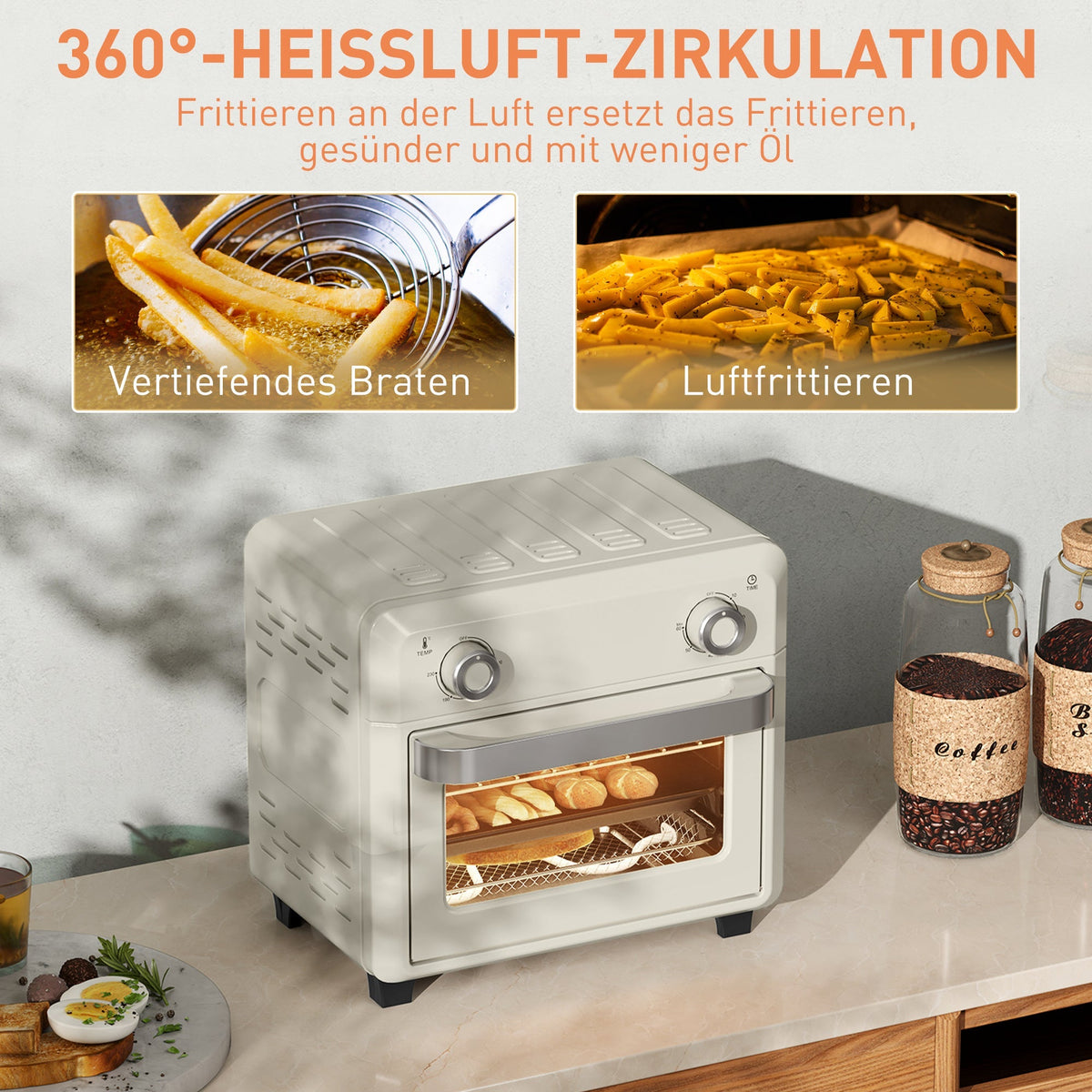 Mini Convection Oven 10L 2-in-1 Air Fryer Touch Screen Stainless Steel