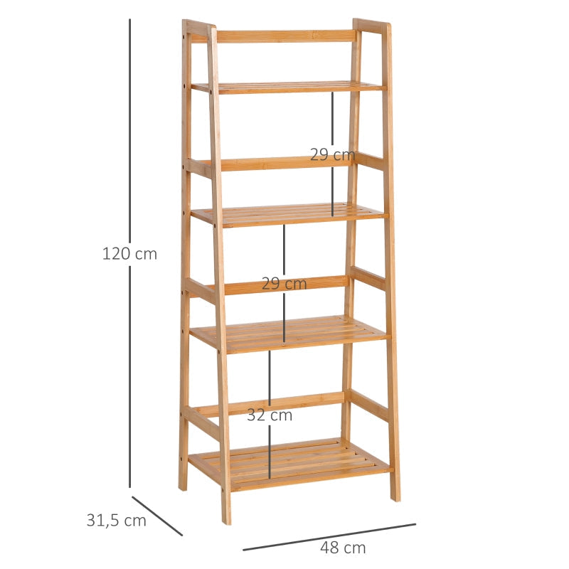 Ladder Bookcase, 4-Tier Bamboo Top, Natural