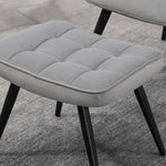 Wingback Chair with Footstool, Upholstered, Velvet Look, Light Grey