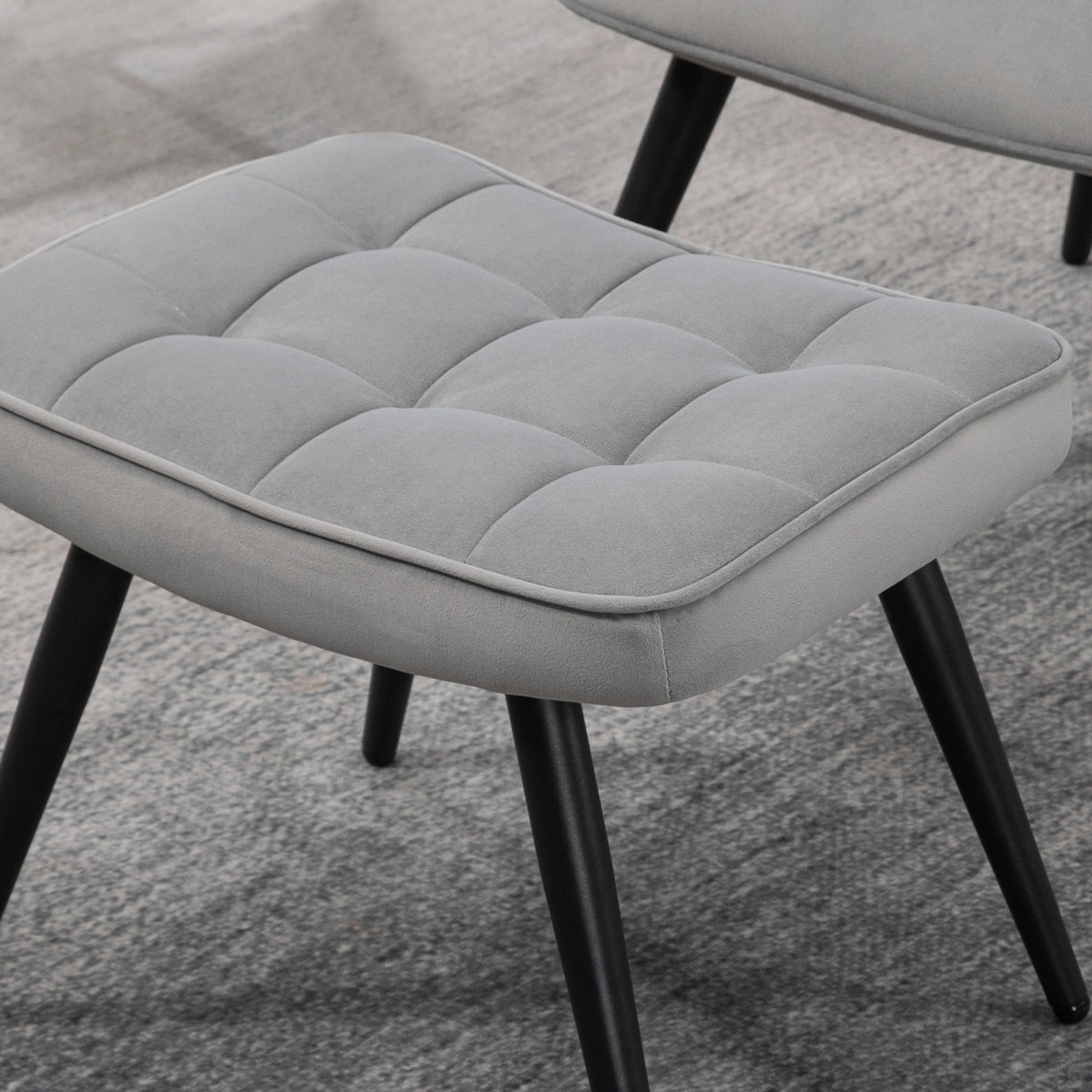 Wingback Chair with Footstool, Upholstered, Velvet Look, Light Grey