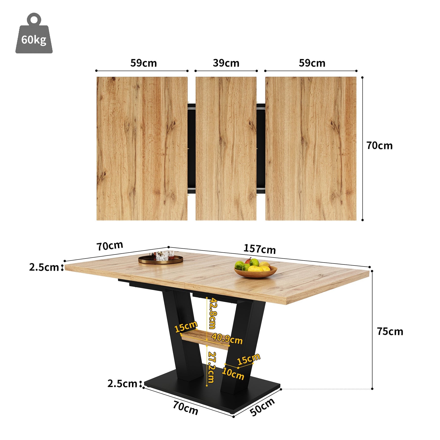 Dining Table Set Extendable V-Legs 5-Piece - Velvet