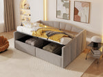 Upholstered Sofa Bed, 140x200cm Hydraulic Storage Slatted Frame Armrests, Light Grey Velvet