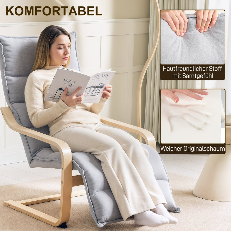 Lounge Chair, Adjustable Footrest, Rocking, Reading, Light Gray Velvet