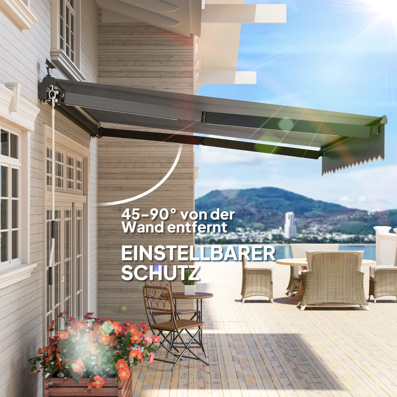 Clamp Awning, Hand Crank Solar Light Articulated Arm UV 50+ 400cm, Gray
