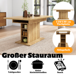 Extendable Dining Table Rectangular L110/130xW70xH75 with Storage Space-Saving Iron Frame - Natural