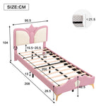 Kids Upholstered Bed 90x200cm Crown Headboard, Pink & White