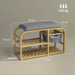 2-Tier Shoe Bench, Extendable Basket, 2 Shoe Shelves, Bamboo Grey
