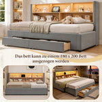 Upholstered Daybed, Extendable with 2 Drawers & USB, Grey Velvet