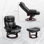 Recliner Chair, 360° Swivel, Footstool, Faux Leather, Black