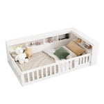 Daybed with Storage Compartment, USB Port and Slatted Base, White Chipboard
