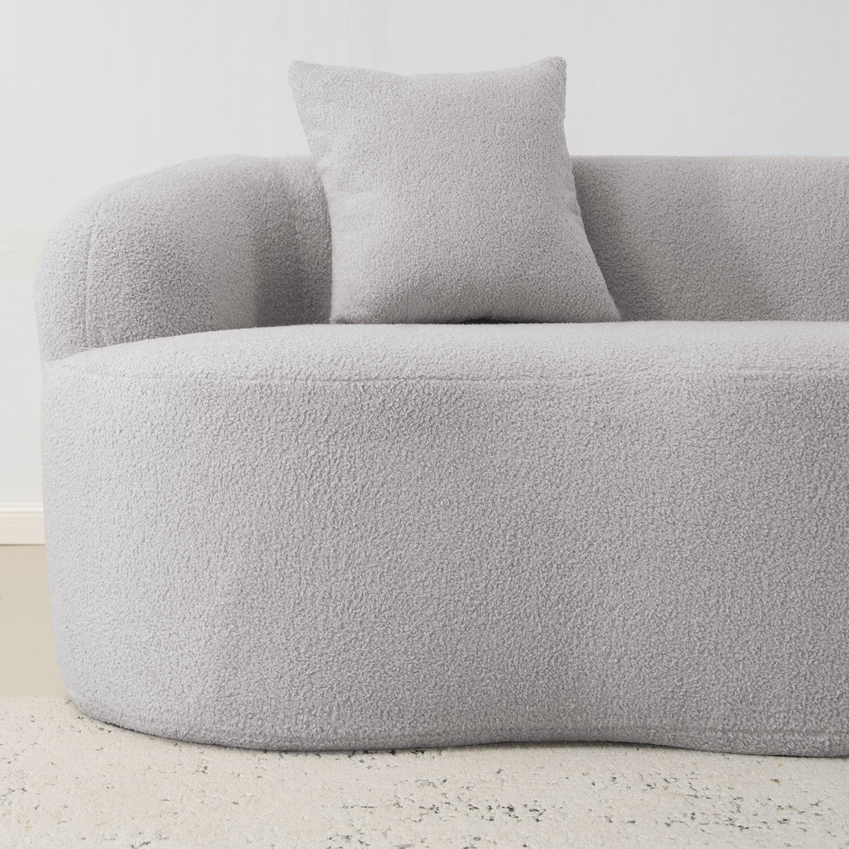 Curved Double Sofa, Compression Bedroom Couch with 2 Pillows and Round Arms, Light Grey
