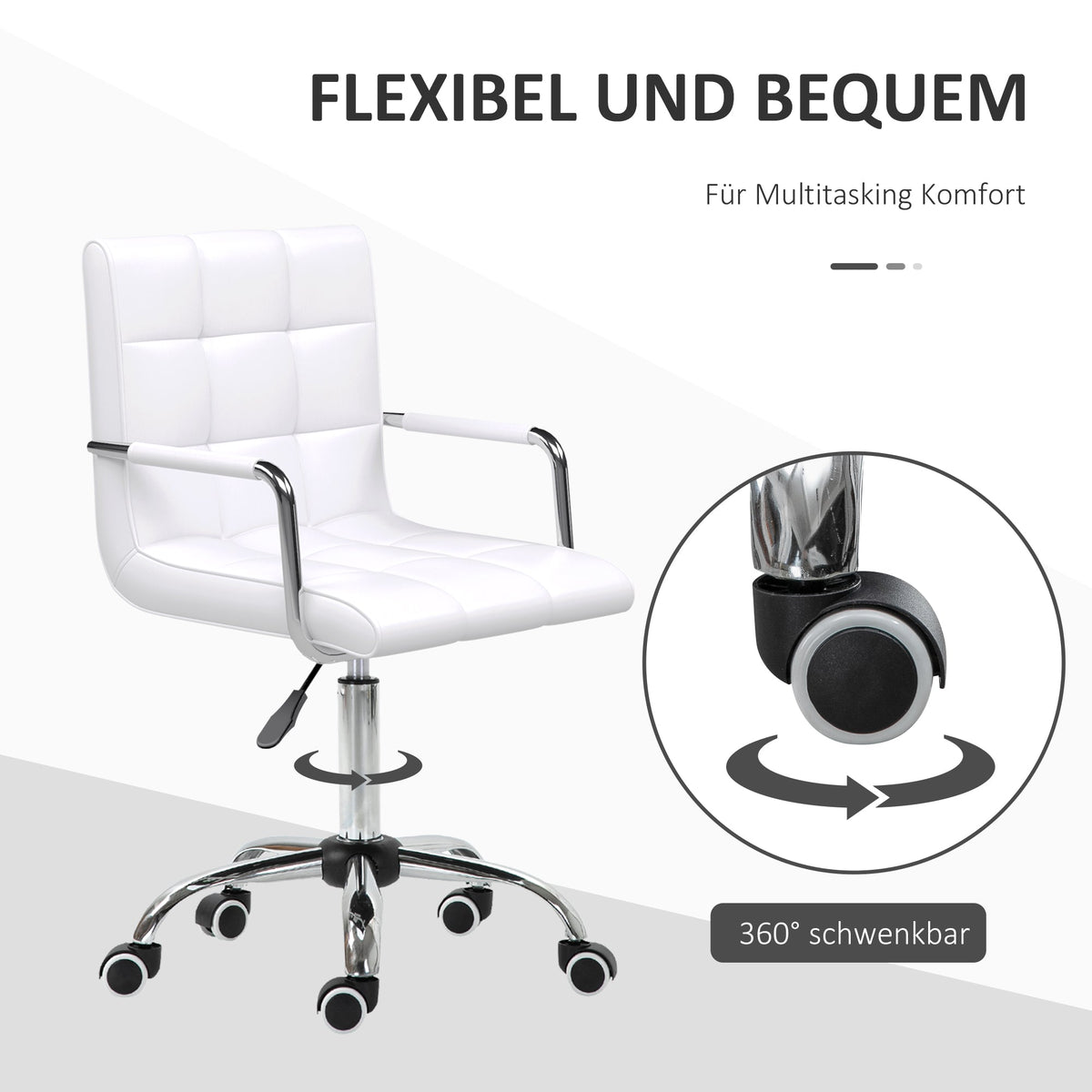Office Chair, Height-Adjustable Ergonomic Swivel Executive, PU White