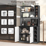 Kitchen Highboard Buffet 100x47x187cm LED Lighting Microwave Adjustable Shelves - Wooden