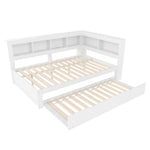 Daybed 140x200cm Pull-out Bed Power Outlet 2 USB - White Chipboard