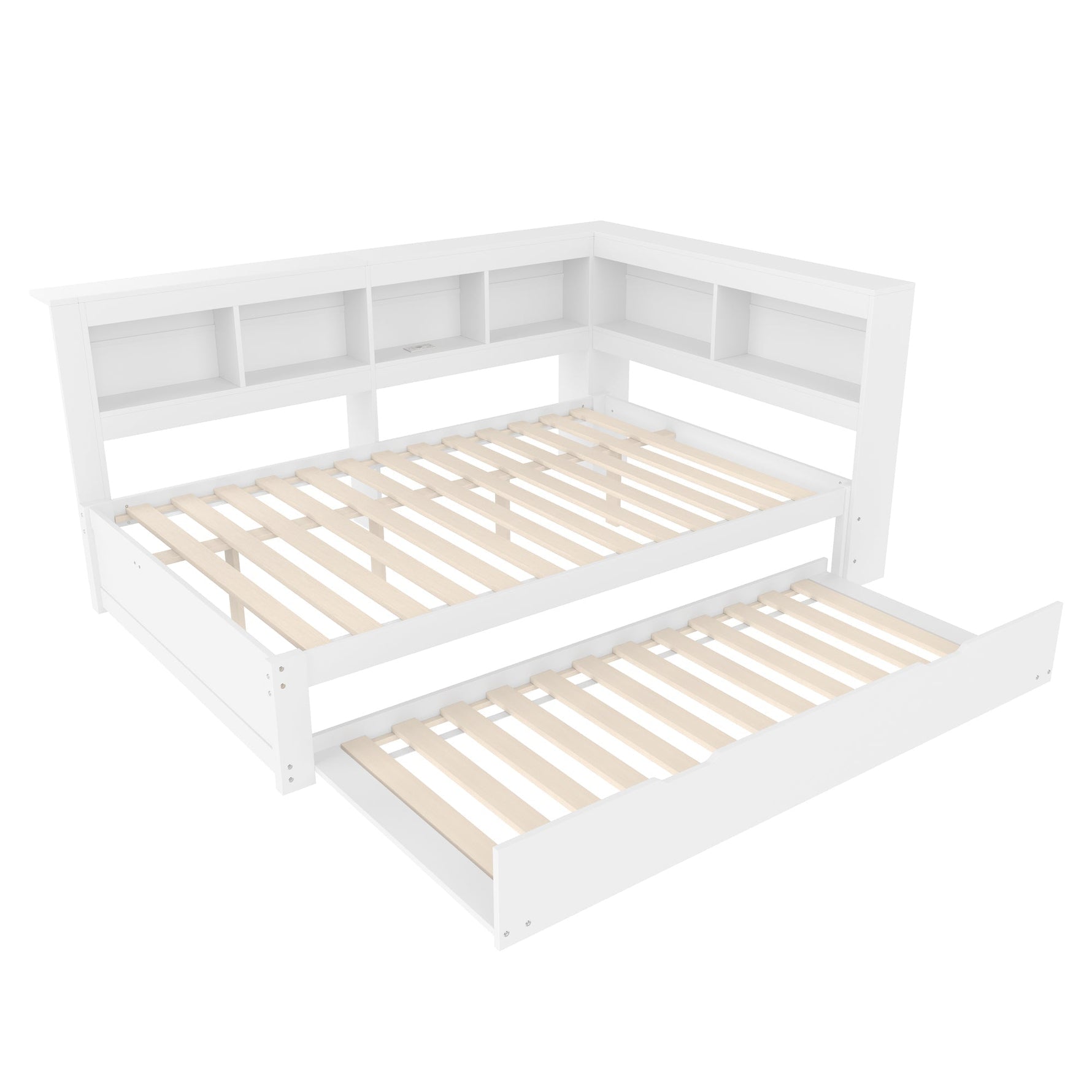 Daybed 140x200cm Pull-out Bed Power Outlet 2 USB - White Chipboard