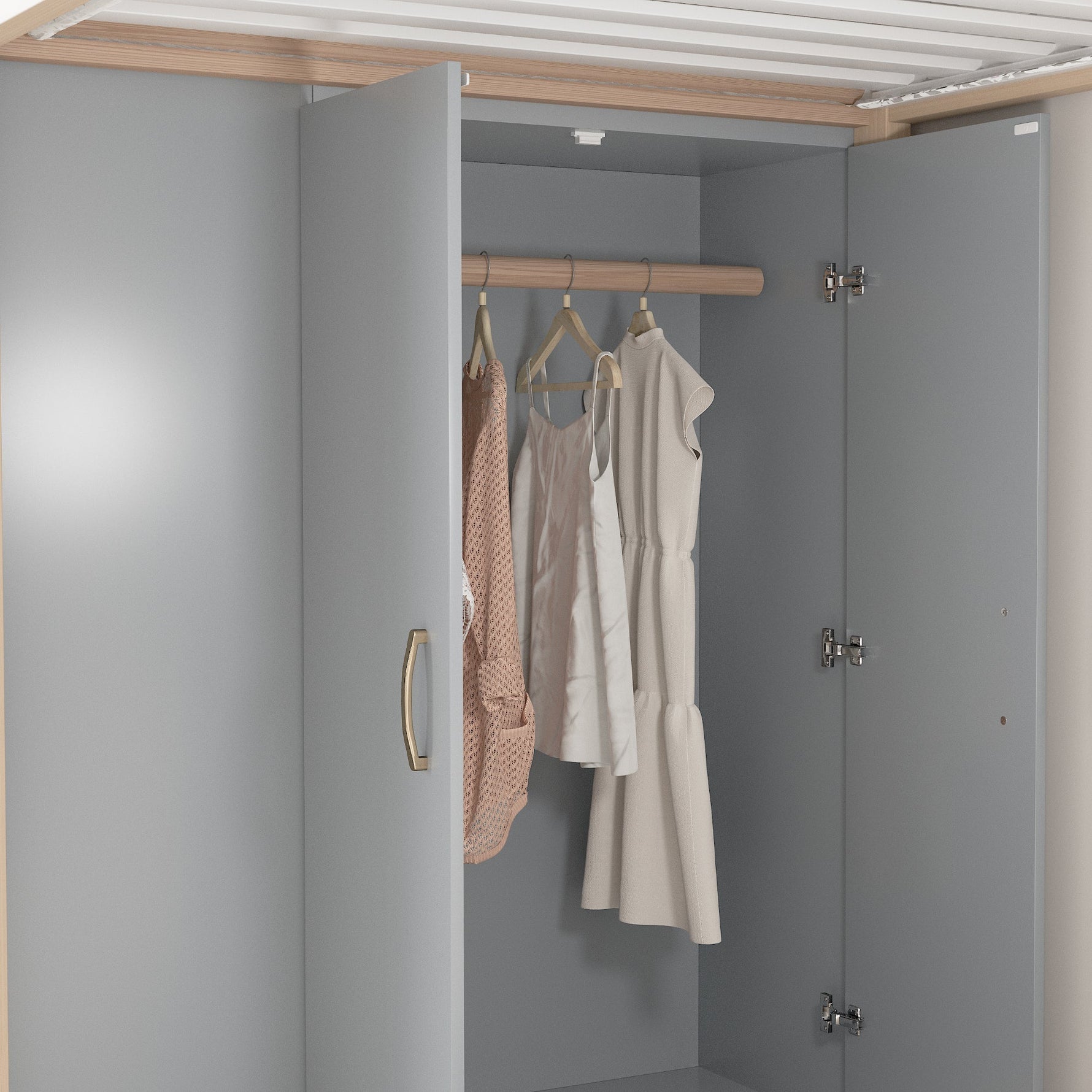 Loft Bed, Multifunctional with Shelves, Storage & Wardrobe, Grey + Raw Wood