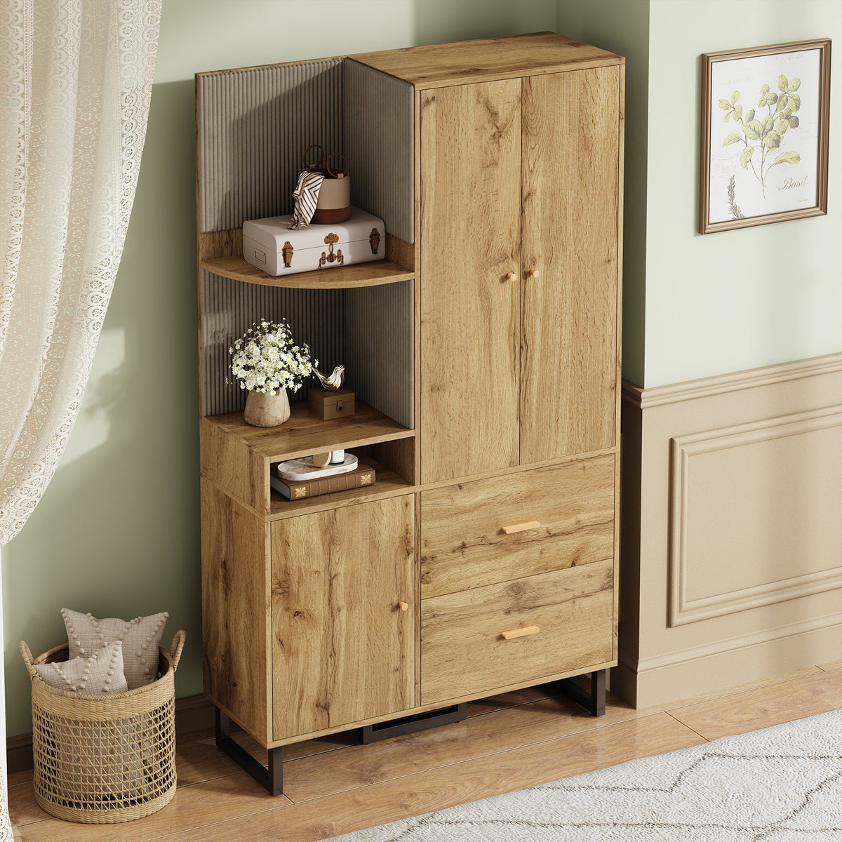 Compact Wardrobe, Hallway Upholstered Panels Shoe Cupboard, 110x186x38 cm