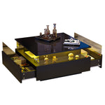LED Coffee Table 70x70x41cm, 2 Drawers, Transparent Area, High-Gloss