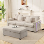 Sofa, Modern LED Combination with Cloud-Like Seating, 3-Seater + Ottoman, Modular L-Shaped