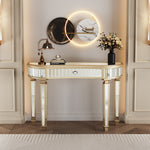 Half-Moon Console Table 120cm Mirrored Fluted Glass Drawer - Gold/Silver