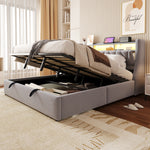 Upholstered Storage Bed 180x200cm with LED, Light Grey Velvet