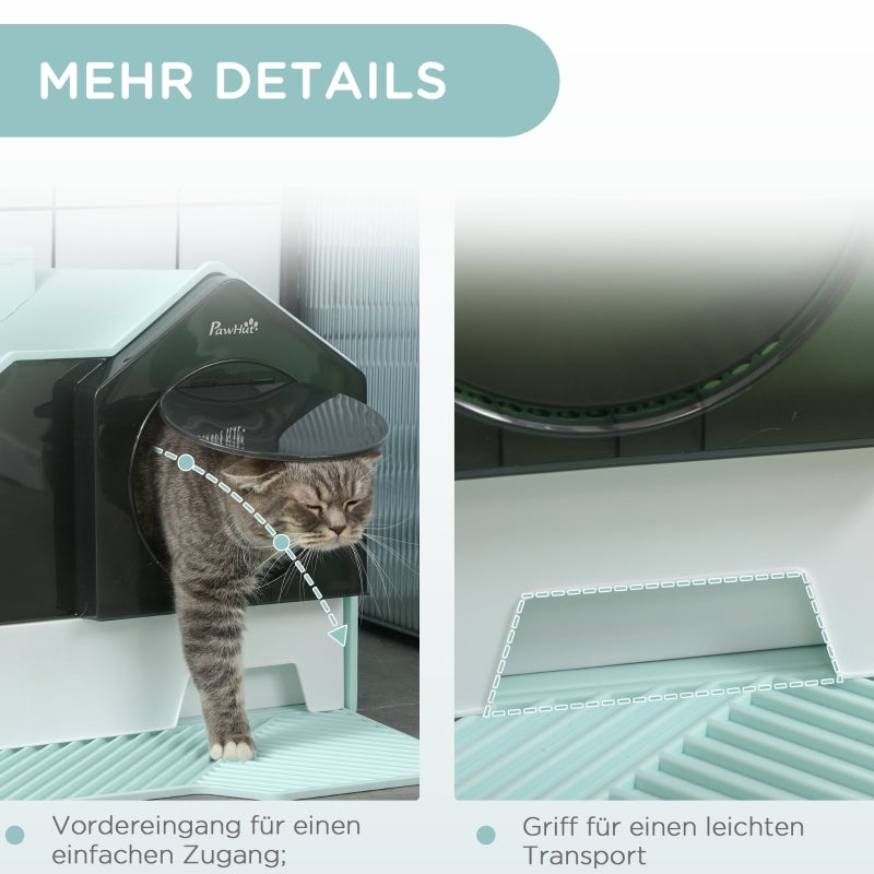 Cat Litter Box, Hut Design with Sifter Mat & Scoop, Green