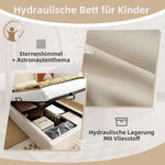 Upholstered Kids Bed, Cosmic Pattern 90x190cm, Beige PU