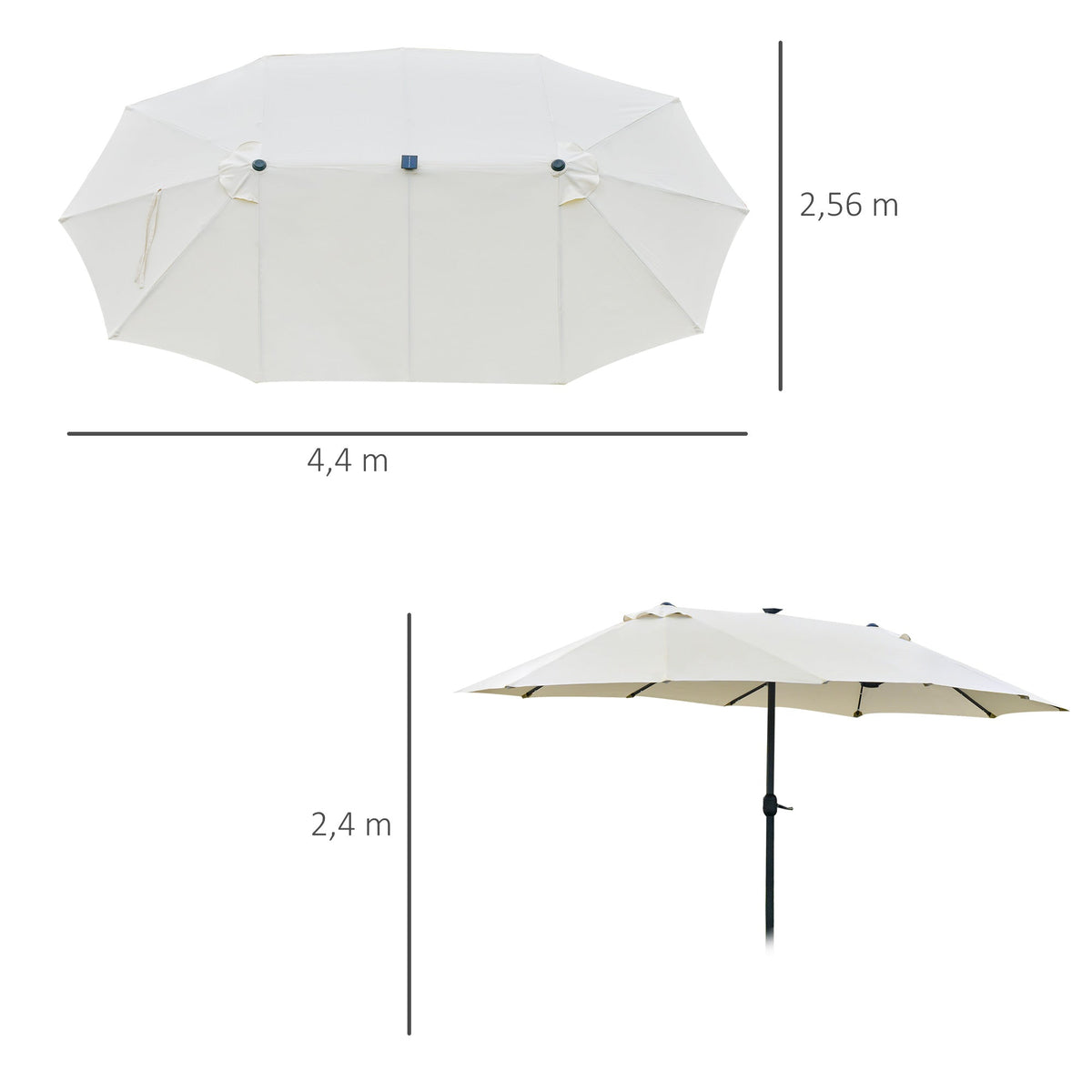 Double Parasol LED, 440 x 256 cm, Hand Crank, Cream White