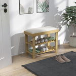 Shoe Bench with Storage, 2 Compartments, Bamboo Cream White