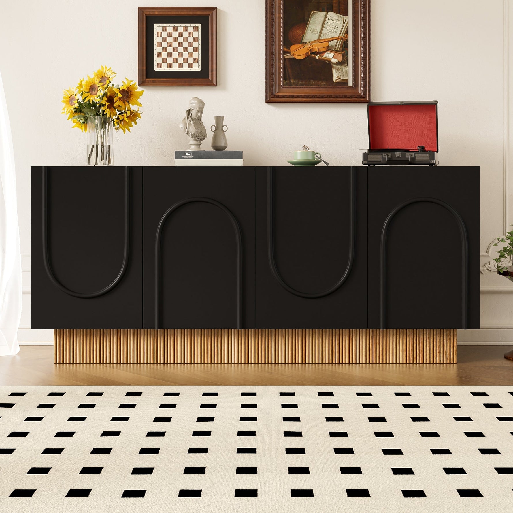 Modern Sideboard Cabinet with 4 Doors Ample Storage U-Shaped 160x75x38 cm