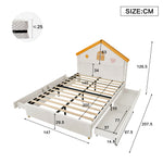 House Bed 140x200cm Upholstered Bed with 4 Drawers, Velvet Beige