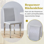 Minimalist Dining Chairs Set of 2, Ergonomic PU Leather with Metal Legs, Grey and Silver