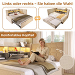 Upholstered Bed 90x200cm Pull-Out Bed LED Storage Headboard - Linen Beige