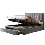Upholstered Double Bed 140x200cm Storage Box & Drawers Slatted Frame - Velvet Grey