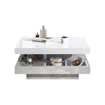 Double Coffee Table, High-Gloss 360° Swivel Top with Storage, White Marble