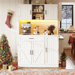 Tall Kitchen Sideboard with LED Strip and Built-in Socket, White