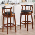 Bar Stools 360° Swivel with Backs Bar Counter Height - Cow Top Leather Wooden