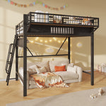 Loft Bed 140x200 cm with Storage Compartments, Black Metal