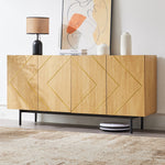 Sideboard living room buffet cabinet with 4 doors and metal inlay natural wood