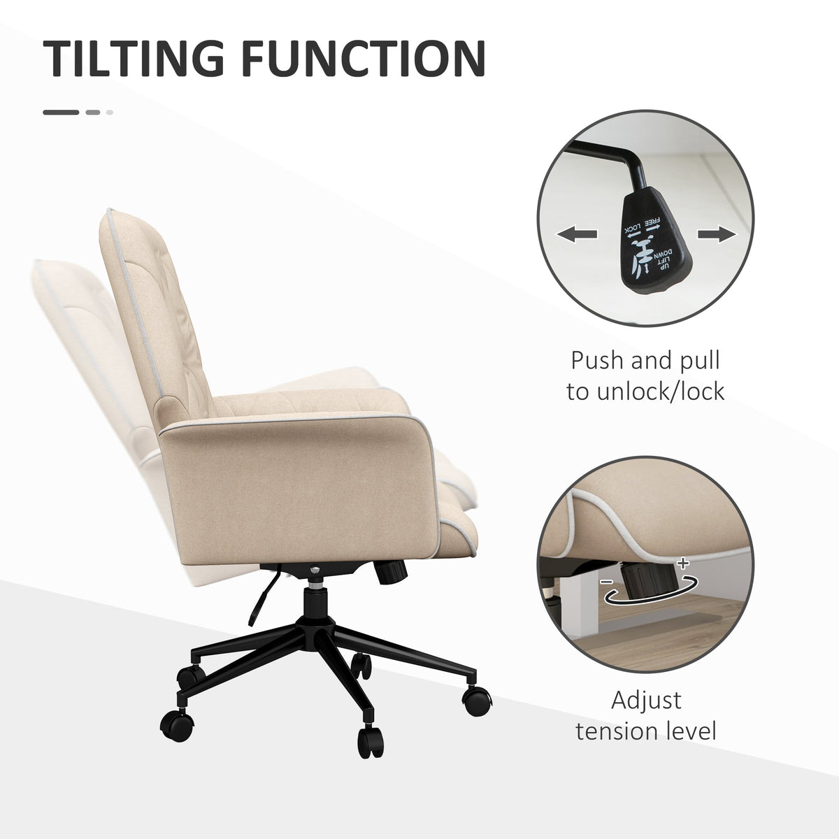 Office Chair, Rocking Function, Adjustable, 120 kg, Beige
