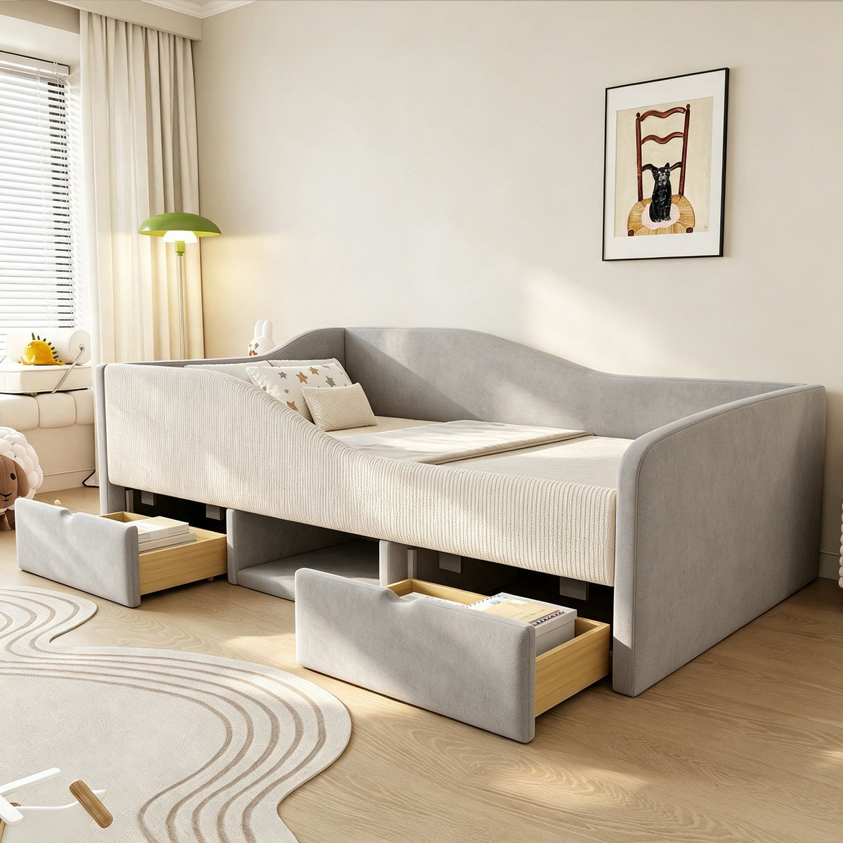 Upholstered Children's Bed 90x190 with Drawers, Grey Velvet