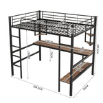 Loft Bed 90x200cm Metal Frame Desk & Bookcase - Black
