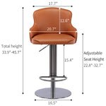 Bar Stools Swivel Adjustable Height Leather Backrest - Black Stainless Steel