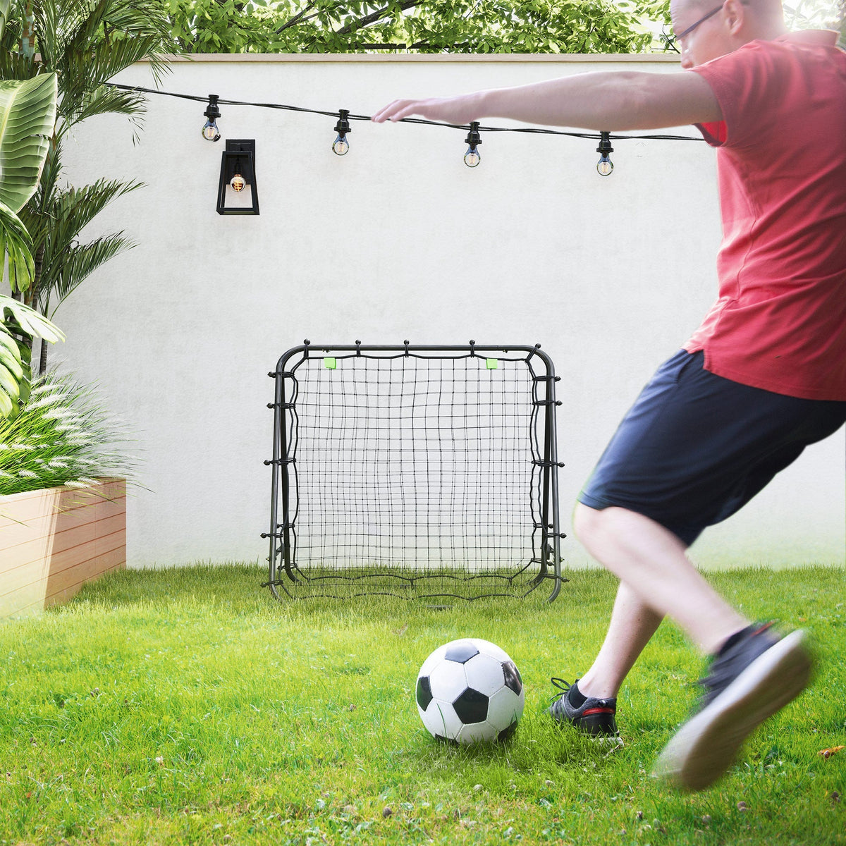 Football Rebounder Double-Sided Adjustable in 5 Levels Steel Black