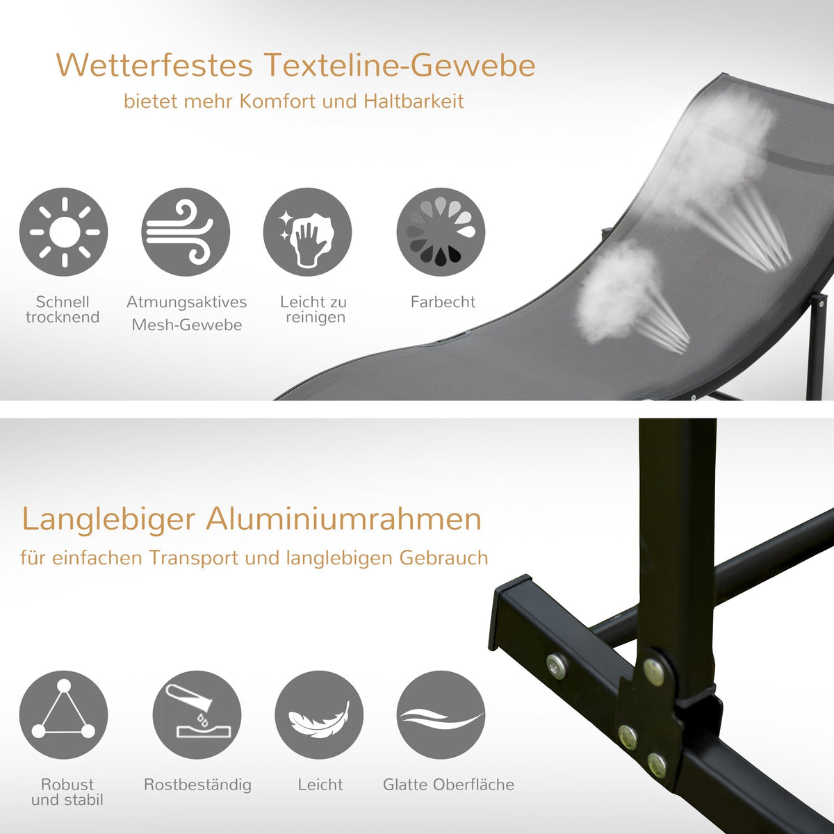 Sun Loungers Set of 2 Ergonomic Recliner Aluminum Texteline Dark Grey