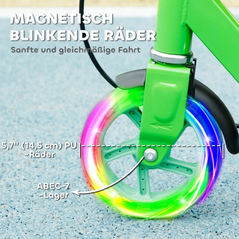 Children's Scooter with Double Brakes and Foldable Metal Frame, Green