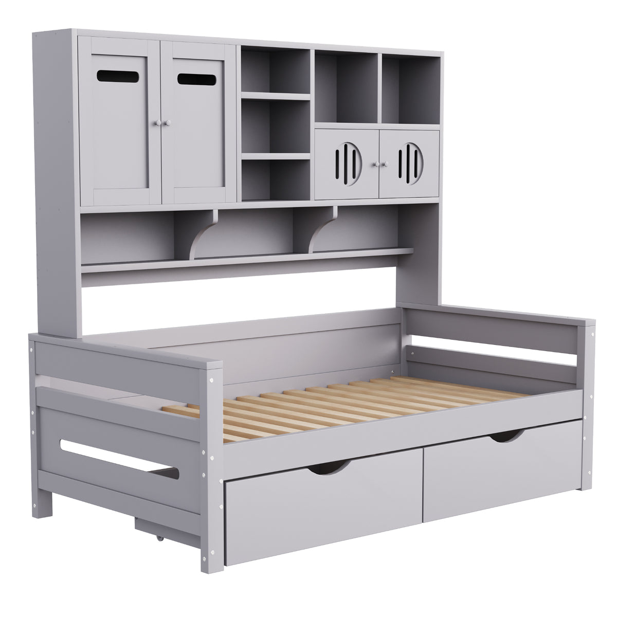 Wooden Sofa Bed 90x200 cm with Large Storage Drawer, Grey