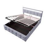 Upholstered Bed with LED Lights, Slatted Frame, Hydraulic, Dutch Velvet Fabric, Grey