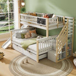 House Bunk Bed, Multifunctional Storage Slide Chalkboard 140x200cm & 90x200cm, White