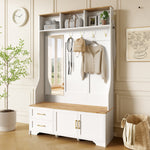 Hallway & Shoe Cabinet, LED, Mirror, Hooks, Drawers, Wood White